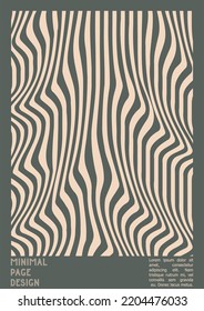 Geometrical Poster Design with Optical Illusion Effect.  Minimal Psychedelic Cover Page Collection. Grey Wave Lines Background. Fluid Stripes Art. Swiss Design. Vector Illustration for Brochure, 