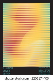 Geometrical Poster Design with Optical Illusion Effect.  Minimal Psychedelic Cover Page Collection. Neon Wave Lines Background. Fluid Stripes Art. Swiss Design. Vector Illustration for Magazine.