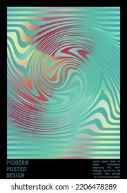 Geometrical Poster Design with Optical Illusion Effect.  Minimal Psychedelic Cover Page Collection. Bright Wave Lines Background. Fluid Stripes Art. Swiss Design. Vector Illustration for Brochure.