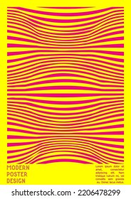 Geometrisches Poster-Design mit optischem Illusionseffekt.  Modern Psychedelic Cover Page Collection. Farbiger Hintergrund der Wellenlinien. Fluid Stripes Art. Swiss Design. Vektorgrafik zum Bericht.