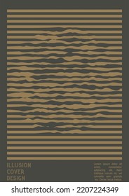 Geometrical Poster Design with Optical Illusion Effect.  Modern Psychedelic Cover Page Collection. Brown Wave Lines Background. Fluid Stripes Art. Swiss Design. Vector Illustration for Banner. 
