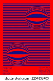 Geometrical Poster Design with Optical Illusion Effect.  Minimal Psychedelic Cover Page Collection. Neon Wave Lines Background. Fluid Stripes Art. Swiss Design. Vector Illustration for Report.