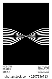 Geometrical Poster Design with Optical Illusion Effect.  Modern Psychedelic Cover Page Collection. Monochrome Wave Lines Background. Fluid Stripes Art. Swiss Design. Vector Illustration for Magazine.
