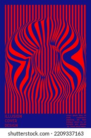 Geometrical Poster Design with Optical Illusion Effect.  Minimal Psychedelic Cover Page Collection. Bright Wave Lines Background. Fluid Stripes Art. Swiss Design. Vector Illustration for Brochure.