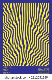 Geometrical Poster Design with Optical Illusion Effect.  Minimal Psychedelic Cover Page Collection. Monochrome Wave Lines Background. Fluid Stripes Art. Swiss Design. Vector Illustration for Magazine.