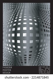 Geometrical Poster Design with Optical Illusion Effect.  Modern Psychedelic Cover Page Collection. Rainbow Wave Lines Background. Fluid Stripes Art. Swiss Design. Vector Illustration for Brochure.