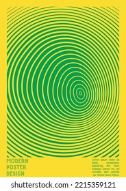 Geometrical Poster Design with Optical Illusion Effect.  Minimal Psychedelic Cover Page Collection. Neon Wave Lines Background. Fluid Stripes Art. Swiss Design. Vector Illustration for Flyer.