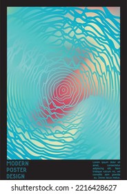 Geometrical Poster Design with Optical Illusion Effect.  Minimal Psychedelic Cover Page Collection. Gradint Wave Lines Background. Fluid Stripes Art. Swiss Design. Vector Illustration for Magazine.