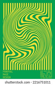 Geometrical Poster Design with Optical Illusion Effect.  Minimal Psychedelic Cover Page Collection. Bright Wave Lines Background. Fluid Stripes Art. Swiss Design. Vector Illustration for Report.