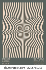 Geometrisches Poster-Design mit optischem Illusionseffekt.  Modern Psychedelic Cover Page Collection. Brauner Wind legt den Hintergrund fest. Fluid Stripes Art. Swiss Design. Vektorgrafik für Broschüren, 