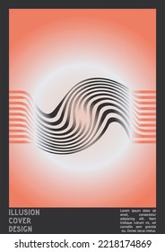 Diseño de afiches geométricos con efecto de ilusión óptica.  Colección mínima de portadas psicodélicas. Fondo de las líneas onduladas. Arte de Rayas Fluidas. Diseño Suizo. Ilustración vectorial para el folleto. 