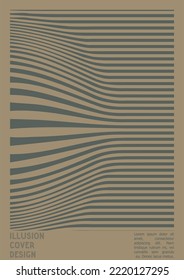 Geometrisches Poster-Design mit optischem Illusionseffekt.  Minimale Kollektion von psychedelischen Titelseiten. grauer Hintergrund. Fluid Stripes Art. Swiss Design. Vektorgrafik für die Platzierung,