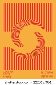 Geometrical Poster Design with Optical Illusion Effect.  Minimal Psychedelic Cover Page Collection. Monochrome Wave Lines Background. Fluid Stripes Art. Swiss Design. Vector Illustration for Magazine.