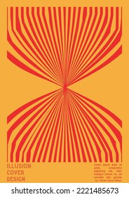 Geometrisches Poster-Design mit optischem Illusionseffekt.  Minimale Kollektion von psychedelischen Titelseiten. Helle Wellenlinien, Hintergrund. Fluid Stripes Art. Swiss Design. Vektorgrafik für Broschüren. 