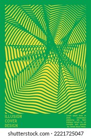 Geometrical Poster Design with Optical Illusion Effect.  Minimal Psychedelic Cover Page Collection. Bright Wave Lines Background. Fluid Stripes Art. Swiss Design. Vector Illustration for Report.