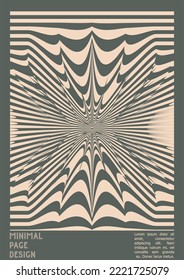 Geometrical Poster Design with Optical Illusion Effect.  Minimal Psychedelic Cover Page Collection. Grey Wave Lines Background. Fluid Stripes Art. Swiss Design. Vector Illustration for Flyer,