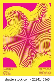 Geometrical Poster Design with Optical Illusion Effect.  Modern Psychedelic Cover Page Collection. Monochrome Wave Lines Background. Fluid Stripes Art. Swiss Design. Vector Illustration for Placard. svg