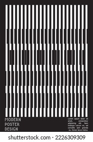 Geometrical Poster Design with Optical Illusion Effect.  Modern Psychedelic Cover Page Collection. Monochrome Wave Lines Background. Fluid Stripes Art. Swiss Design. Vector Illustration for Placard.