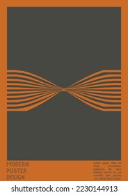 Geometrical Poster Design with Optical Illusion Effect.  Modern Psychedelic Cover Page Collection. Brown Wave Lines Background. Fluid Stripes Art. Swiss Design. Vector Illustration for Report, 