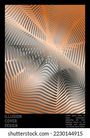 Geometrical Poster Design with Optical Illusion Effect.  Minimal Psychedelic Cover Page Collection. Monochrome Wave Lines Background. Fluid Stripes Art. Swiss Design. Vector Illustration for Booklet. 