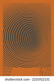 Geometrical Poster Design with Optical Illusion Effect.  Minimal Psychedelic Cover Page Collection. Grey Wave Lines Background. Fluid Stripes Art. Swiss Design. Vector Illustration for Report, 