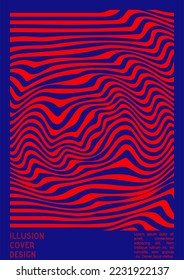Geometrical Poster Design with Optical Illusion Effect.  Modern Psychedelic Cover Page Collection. Monochrome Wave Lines Background. Fluid Stripes Art. Swiss Design. Vector Illustration for Magazine.