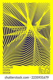 Geometrical Poster Design with Optical Illusion Effect.  Minimal Psychedelic Cover Page Collection. Monochrome Wave Lines Background. Fluid Stripes Art. Swiss Design. Vector Illustration for Brochure.