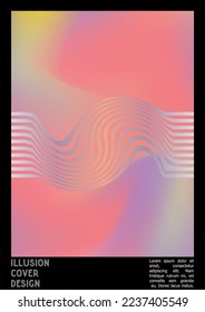 Geometrical Poster Design with Optical Illusion Effect.  Modern Psychedelic Cover Page Collection. Pastel Wave Lines Background. Fluid Stripes Art. Swiss Design. Vector Illustration for Booklet. 