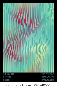 Diseño de afiches geométricos con efecto de ilusión óptica.  Colección mínima de portadas psicodélicas. Fondo de las líneas onduladas monocromáticas. Arte de Rayas Fluidas. Diseño Suizo. Ilustración vectorial para la revista.