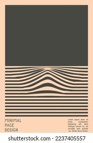 Geometrical Poster Design with Optical Illusion Effect.  Minimal Psychedelic Cover Page Collection. Grey Wave Lines Background. Fluid Stripes Art. Swiss Design. Vector Illustration for Placard,