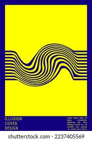 Geometrisches Poster-Design mit optischem Illusionseffekt.  Modern Psychedelic Cover Page Collection. einfarbiger Hintergrund der Wellenlinien. Fluid Stripes Art. Swiss Design. Vektorgrafik für das Magazin.