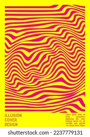 Diseño de afiches geométricos con efecto de ilusión óptica.  Colección moderna de portadas psicodélicas. Fondo de las líneas onduladas monocromáticas. Arte de Rayas Fluidas. Diseño Suizo. Ilustración vectorial para pancarta. 