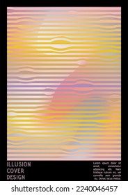 Geometrical Poster Design with Optical Illusion Effect.  Modern Psychedelic Cover Page Collection. Colourful Wave Lines Background. Fluid Stripes Art. Swiss Design. Vector Illustration for Brochure.