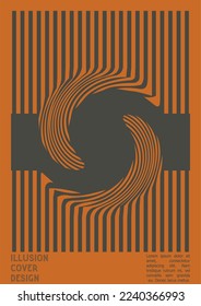 Diseño de afiches geométricos con efecto de ilusión óptica.  Colección moderna de portadas psicodélicas. Fondo de las líneas de onda marrón. Arte de Rayas Fluidas. Diseño Suizo. Ilustración vectorial para volante,
