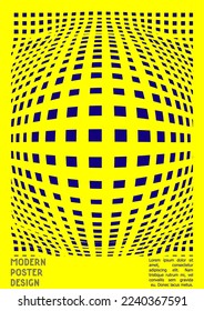 Geometrical Poster Design with Optical Illusion Effect.  Modern Psychedelic Cover Page Collection. Monochrome Wave Lines Background. Fluid Stripes Art. Swiss Design. Vector Illustration for Report.