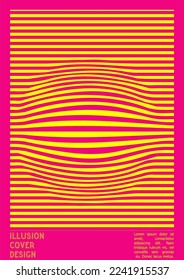 Geometrical Poster Design with Optical Illusion Effect.  Minimal Psychedelic Cover Page Collection. Monochrome Wave Lines Background. Fluid Stripes Art. Swiss Design. Vector Illustration for Magazine.