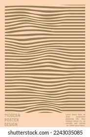 Geometrical Poster Design with Optical Illusion Effect.  Modern Psychedelic Cover Page Collection. Brown Wave Lines Background. Fluid Stripes Art. Swiss Design. Vector Illustration for Presentation