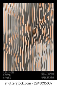 Geometrical Poster Design with Optical Illusion Effect.  Minimal Psychedelic Cover Page Collection. Brown Wave Lines Background. Fluid Stripes Art. Swiss Design. Vector Illustration for Report.