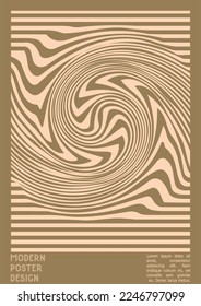 Geometrical Poster Design with Optical Illusion Effect.  Minimal Psychedelic Cover Page Collection. Grey Wave Lines Background. Fluid Stripes Art. Swiss Design. Vector Illustration for Banner. 