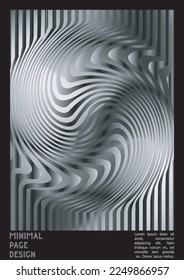 Geometrical Poster Design with Optical Illusion Effect.  Minimal Psychedelic Cover Page Collection. Monochrome Wave Lines Background. Fluid Stripes Art. Swiss Design. Vector Illustration for Flyer.