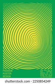 Geometrical Poster Design with Optical Illusion Effect.  Modern Psychedelic Cover Page Collection. Colourful Wave Lines Background. Fluid Stripes Art. Swiss Design. Vector Illustration for Flyer.