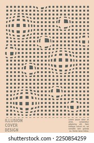 Geometrical Poster Design with Optical Illusion Effect.  Minimal Psychedelic Cover Page Collection. Grey Wave Lines Background. Fluid Stripes Art. Swiss Design. Vector Illustration for Booklet. 