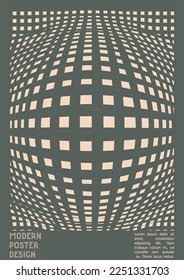Geometrical Poster Design with Optical Illusion Effect.  Modern Psychedelic Cover Page Collection. Brown Wave Lines Background. Fluid Stripes Art. Swiss Design. Vector Illustration for Booklet. 