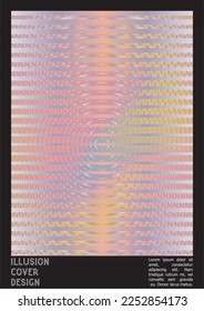 Geometrical Poster Design with Optical Illusion Effect.  Minimal Psychedelic Cover Page Collection. Calm Wave Lines Background. Fluid Stripes Art. Swiss Design. Vector Illustration for Placard.