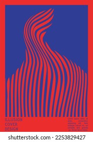 Geometrical Poster Design with Optical Illusion Effect.  Minimal Psychedelic Cover Page Collection. Neon Wave Lines Background. Fluid Stripes Art. Swiss Design. Vector Illustration for Booklet. 