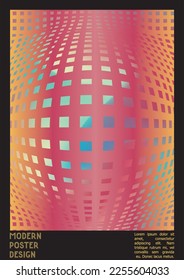 Geometrical Poster Design with Optical Illusion Effect.  Modern Psychedelic Cover Page Collection. Colourful Wave Lines Background. Fluid Stripes Art. Swiss Design. Vector Illustration for Brochure.