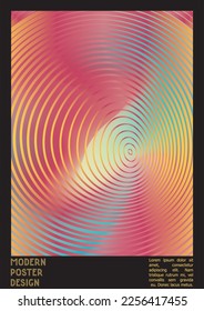 Diseño de afiches geométricos con efecto de ilusión óptica.  Colección mínima de portadas psicodélicas. Fondo de las líneas de onda marrón. Arte de Rayas Fluidas. Diseño Suizo. Ilustración vectorial para volante.