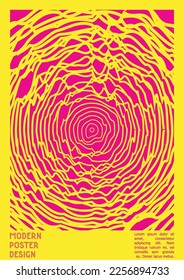 Geometrical Poster Design with Optical Illusion Effect.  Modern Psychedelic Cover Page Collection. Monochrome Wave Lines Background. Fluid Stripes Art. Swiss Design. Vector Illustration for Brochure.