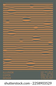 Diseño de afiches geométricos con efecto de ilusión óptica.  Colección moderna de portadas psicodélicas. Fondo de las líneas de onda marrón. Arte de Rayas Fluidas. Diseño Suizo. Ilustración vectorial para volante,