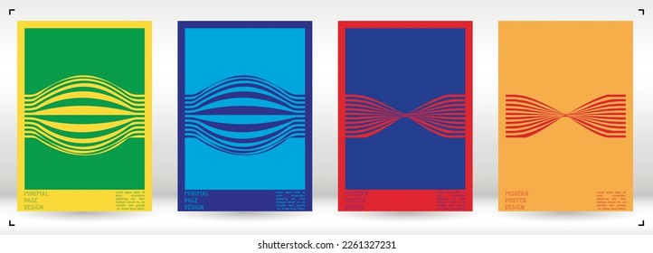 Diseño de afiches geométricos con efecto de ilusión óptica.  Colección moderna de portadas psicodélicas. Fondo de las líneas onduladas monocromáticas. Arte de Rayas Fluidas. Diseño Suizo. Ilustración vectorial para la revista.